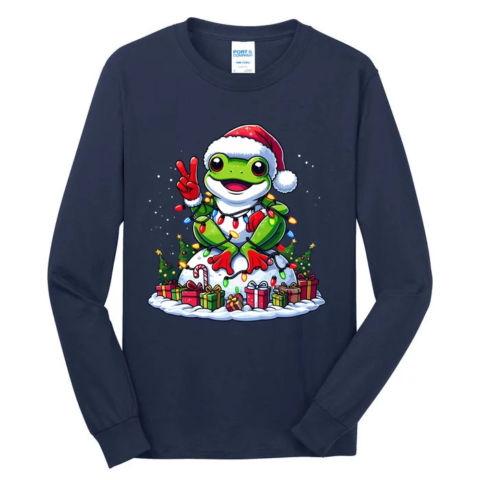 Funny Peace Hand Frog Christmas Lights Womenss Tall Long Sleeve T-Shirt