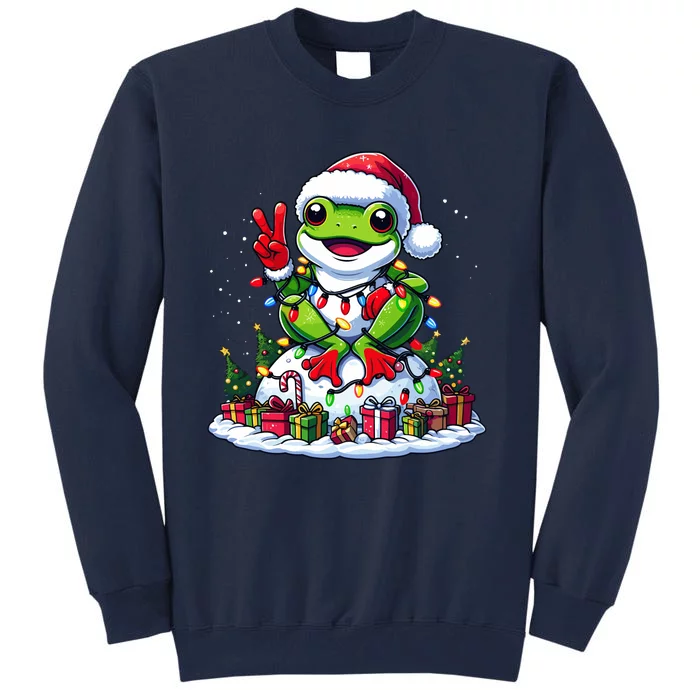 Funny Peace Hand Frog Christmas Lights Womenss Tall Sweatshirt