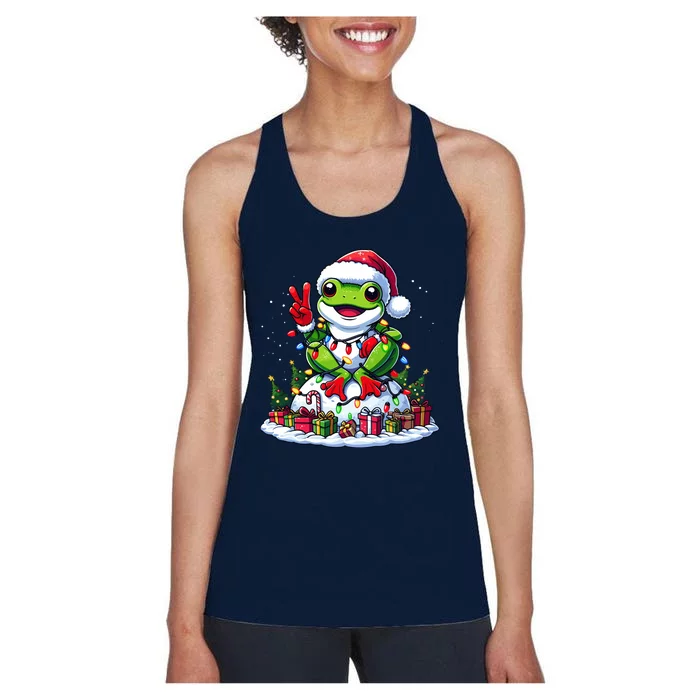 Funny Peace Hand Frog Christmas Lights Womenss Women's Racerback Tank