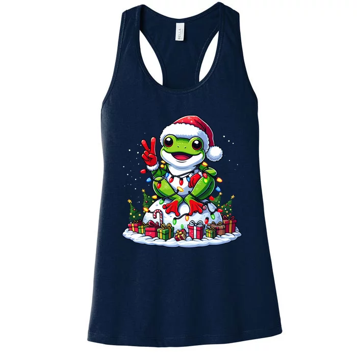 Funny Peace Hand Frog Christmas Lights Womenss Women's Racerback Tank