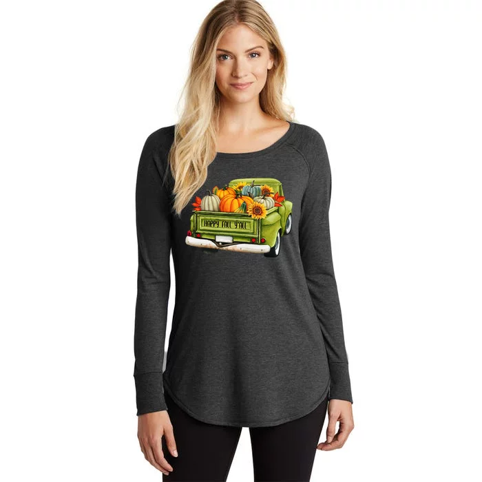 Fall Pumpkin Harvest Time Old Pickup Farm Truck Thanksgiving Women's Perfect Tri Tunic Long Sleeve Shirt