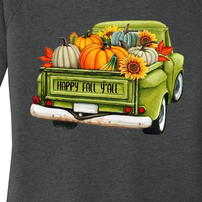 Fall Pumpkin Harvest Time Old Pickup Farm Truck Thanksgiving Women's Perfect Tri Tunic Long Sleeve Shirt