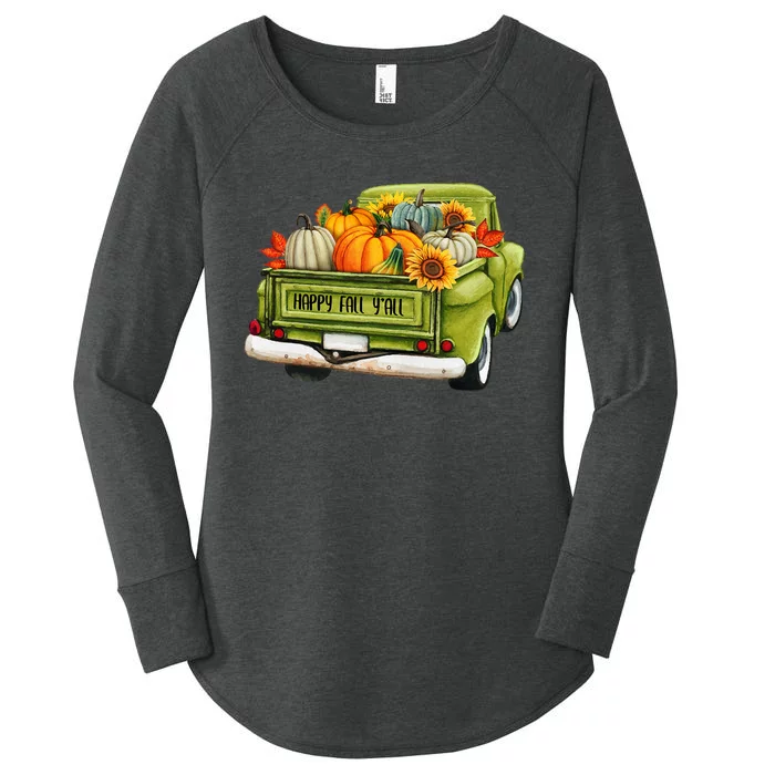 Fall Pumpkin Harvest Time Old Pickup Farm Truck Thanksgiving Women's Perfect Tri Tunic Long Sleeve Shirt