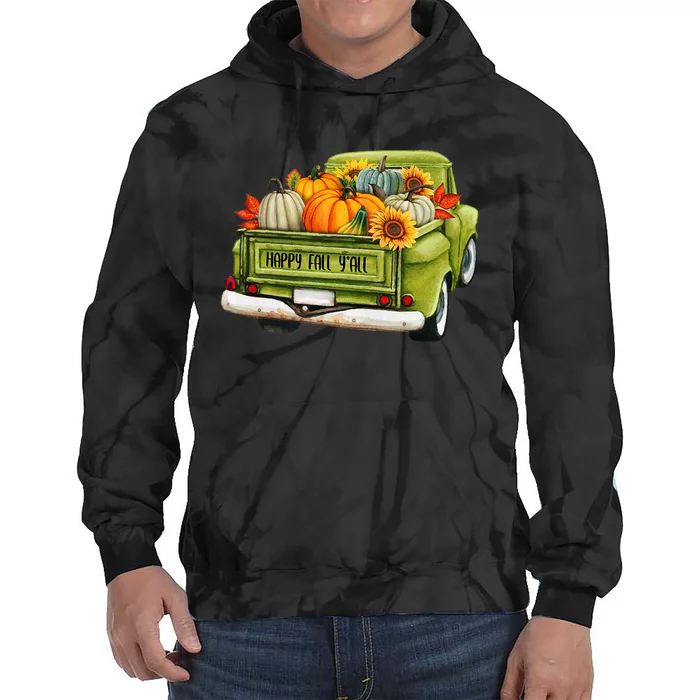 Fall Pumpkin Harvest Time Old Pickup Farm Truck Thanksgiving Tie Dye Hoodie