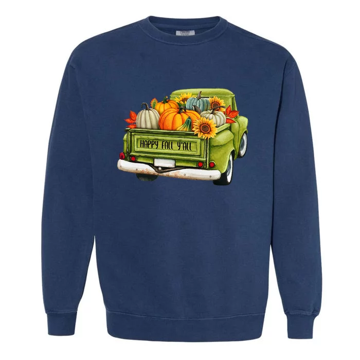 Fall Pumpkin Harvest Time Old Pickup Farm Truck Thanksgiving Garment-Dyed Sweatshirt