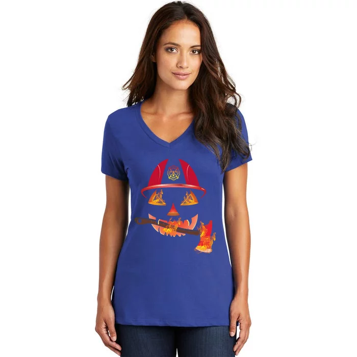 Firefighter Pumpkin Halloween Gift Women's V-Neck T-Shirt