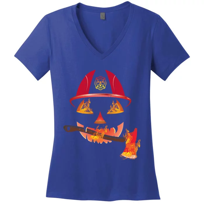 Firefighter Pumpkin Halloween Gift Women's V-Neck T-Shirt