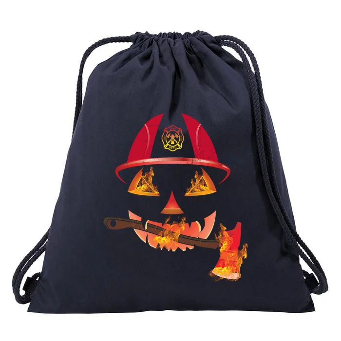 Firefighter Pumpkin Halloween Gift Drawstring Bag