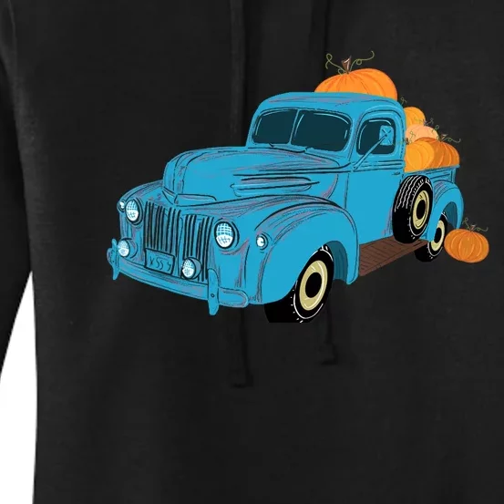 Fall Pumpkin Harvest Time Old Pickup Farm Truck Women's Pullover Hoodie