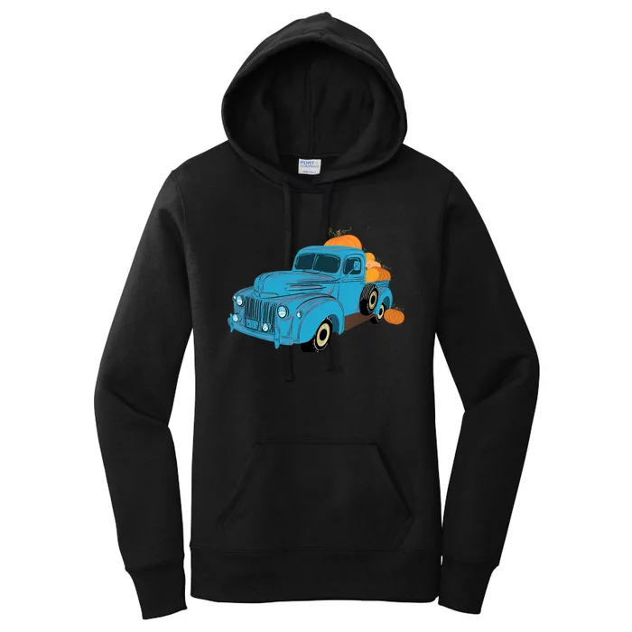 Fall Pumpkin Harvest Time Old Pickup Farm Truck Women's Pullover Hoodie