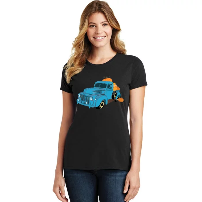 Fall Pumpkin Harvest Time Old Pickup Farm Truck Women's T-Shirt