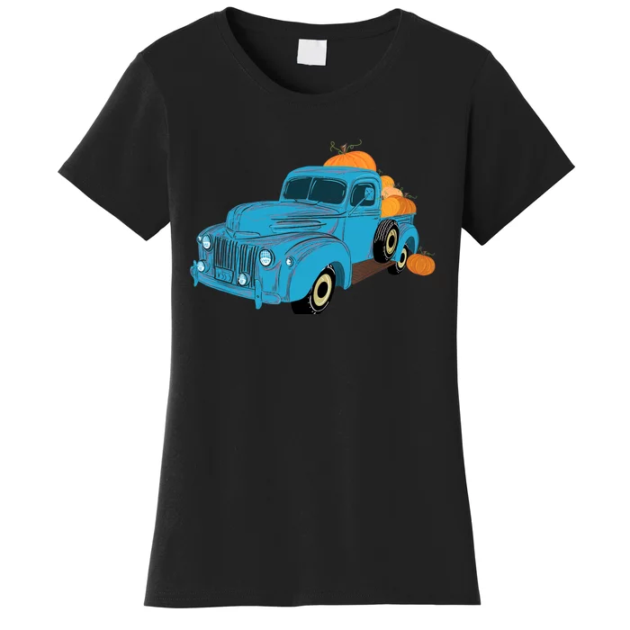 Fall Pumpkin Harvest Time Old Pickup Farm Truck Women's T-Shirt