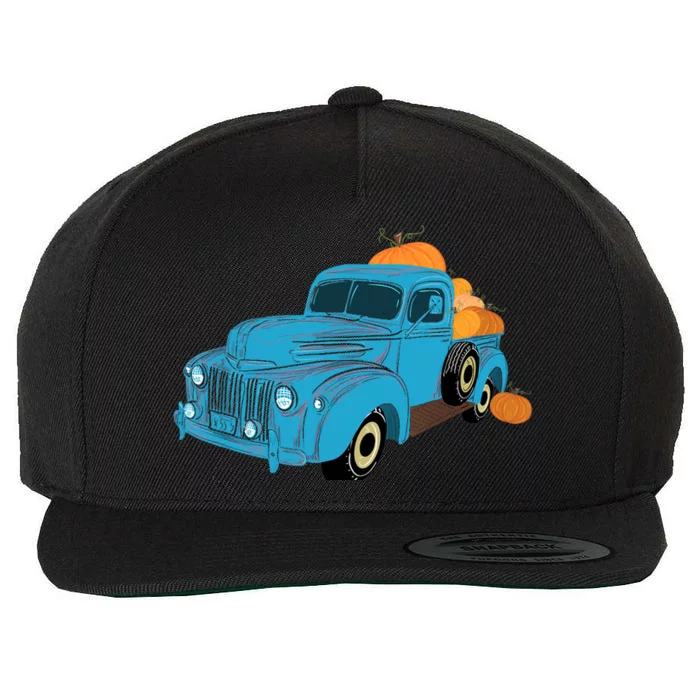 Fall Pumpkin Harvest Time Old Pickup Farm Truck Wool Snapback Cap