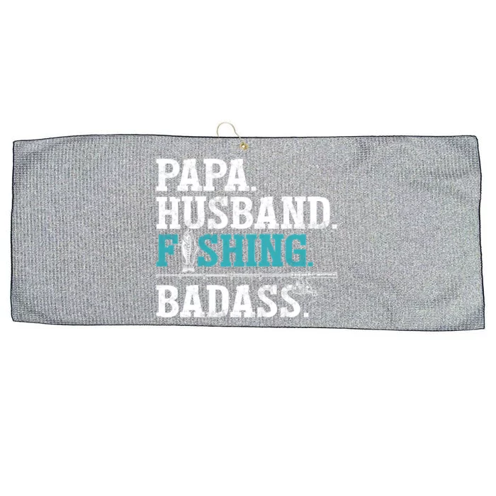 Fishing Papa Husband Fishing Badass Father's Day Gift Large Microfiber Waffle Golf Towel