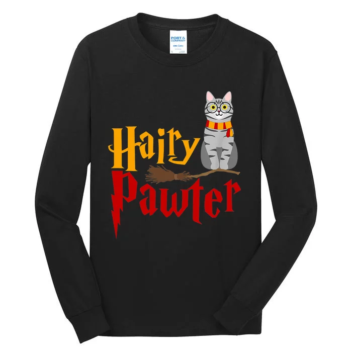 FUNNY Pun Hairy Pawter TShirt Wizard Gift For Cat Lovers Tall Long Sleeve T-Shirt