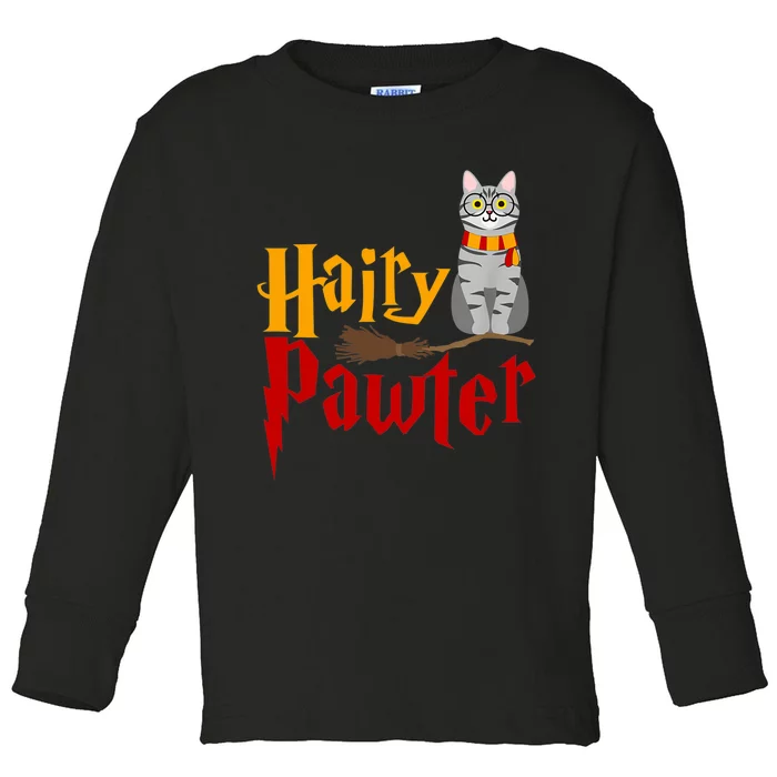 FUNNY Pun Hairy Pawter TShirt Wizard Gift For Cat Lovers Toddler Long Sleeve Shirt