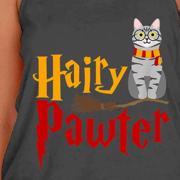 FUNNY Pun Hairy Pawter TShirt Wizard Gift For Cat Lovers Women's Knotted Racerback Tank