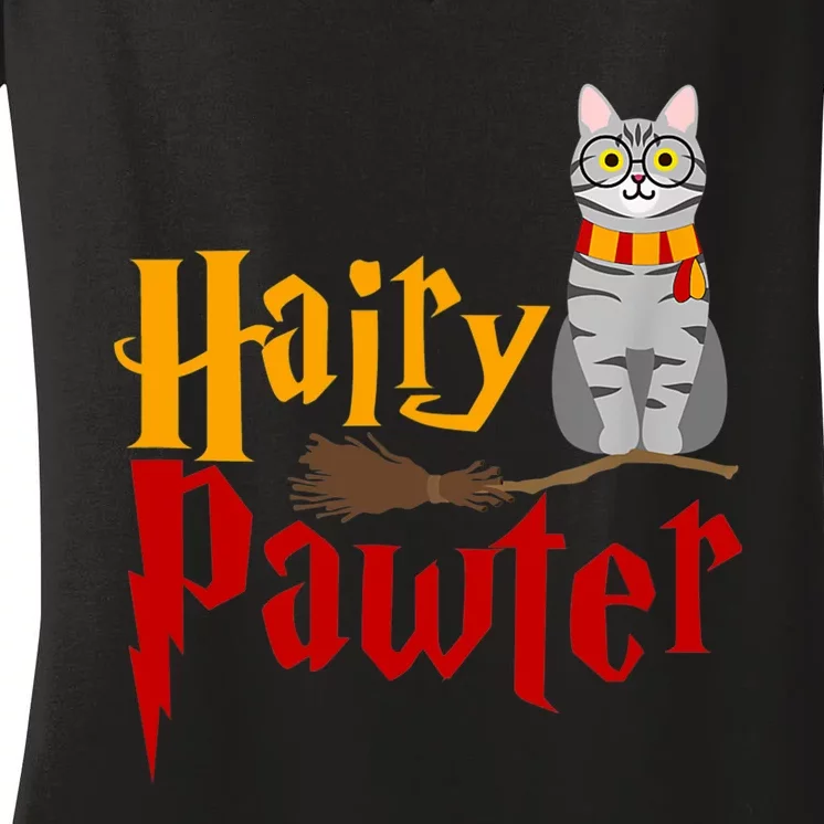 FUNNY Pun Hairy Pawter TShirt Wizard Gift For Cat Lovers Women's V-Neck T-Shirt