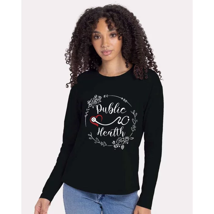 Floral Public Health Heart Stethoscope Gift Womens Cotton Relaxed Long Sleeve T-Shirt