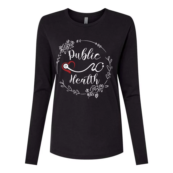 Floral Public Health Heart Stethoscope Gift Womens Cotton Relaxed Long Sleeve T-Shirt