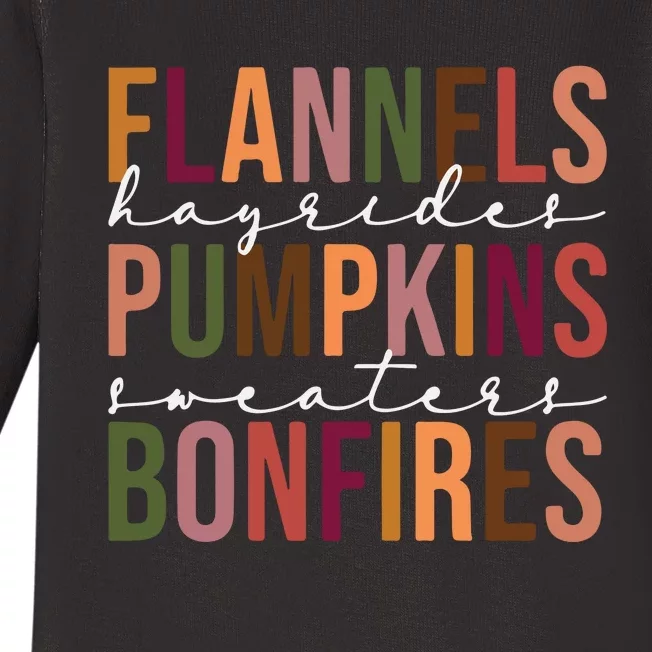 Flannels Pumpkins Hayrides Smores And Bonfires Baby Long Sleeve Bodysuit