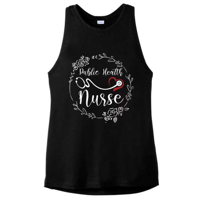 Floral Public Health Nurse Heart Stethoscope Gift Ladies Tri-Blend Wicking Tank