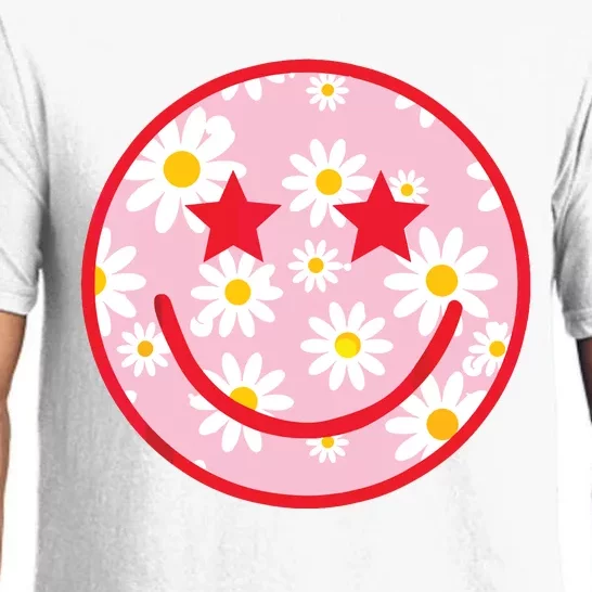 Funny Pink Happy Face Daisy Flower Smile Face Trendy Pajama Set