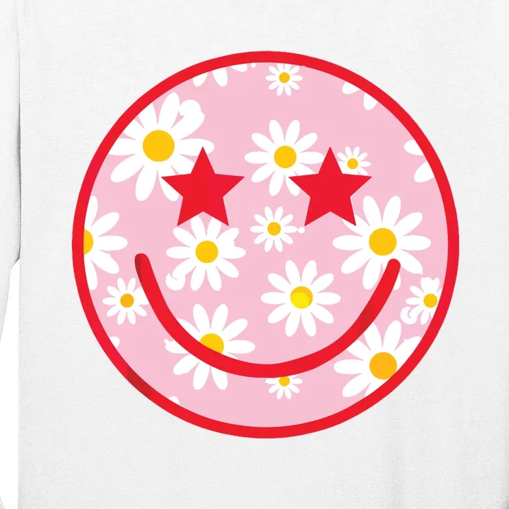 Funny Pink Happy Face Daisy Flower Smile Face Trendy Tall Long Sleeve T-Shirt