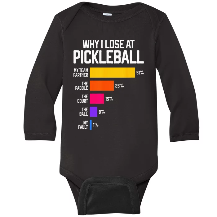 Funny Pickleball Humor Why I Lose Baby Long Sleeve Bodysuit