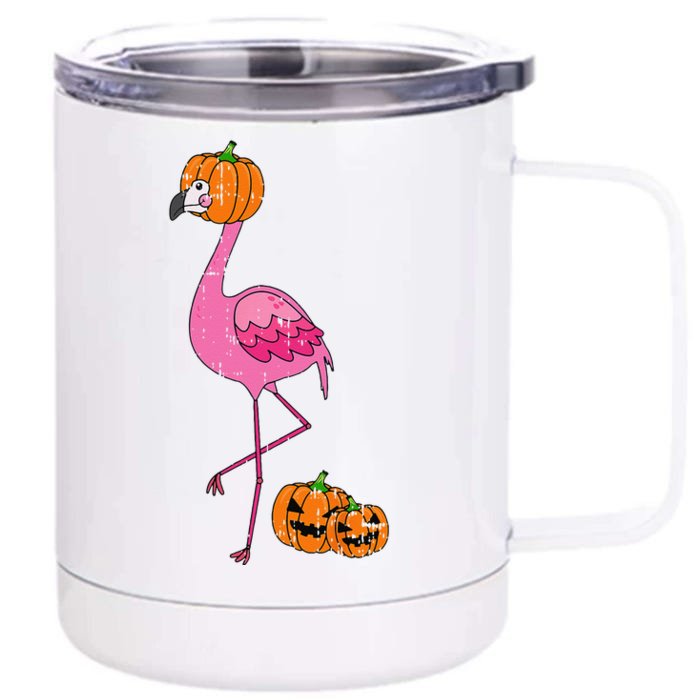 Flamingo Pumpkin Head Costume Cute Easy Bird Halloween Gift Front & Back 12oz Stainless Steel Tumbler Cup