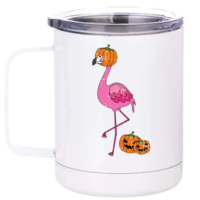 Flamingo Pumpkin Head Costume Cute Easy Bird Halloween Gift Front & Back 12oz Stainless Steel Tumbler Cup