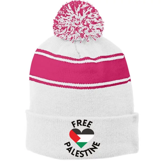 Free Palestine Heart Support Palestine Stripe Pom Pom Beanie