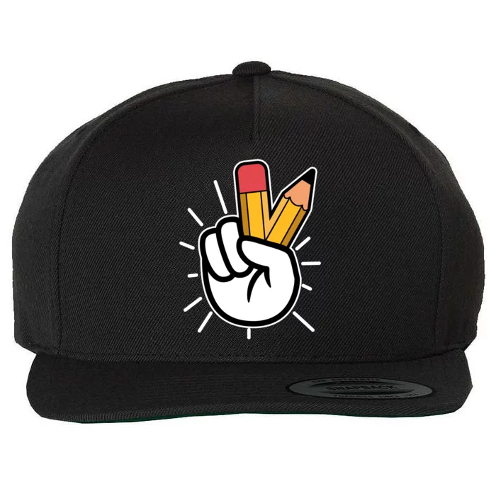 Funny Peace Hand With Pencil Fingers Wool Snapback Cap