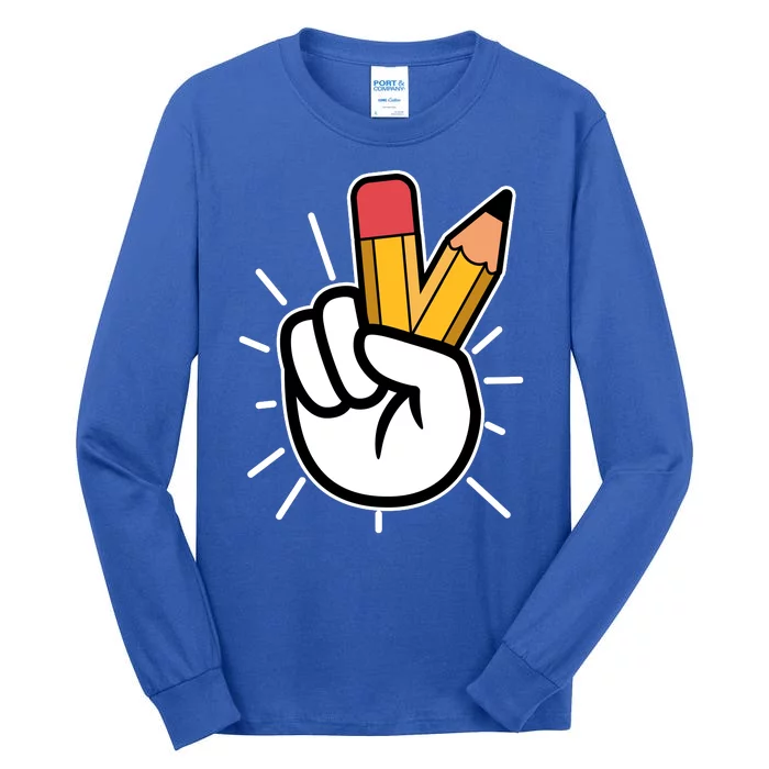 Funny Peace Hand With Pencil Fingers Tall Long Sleeve T-Shirt