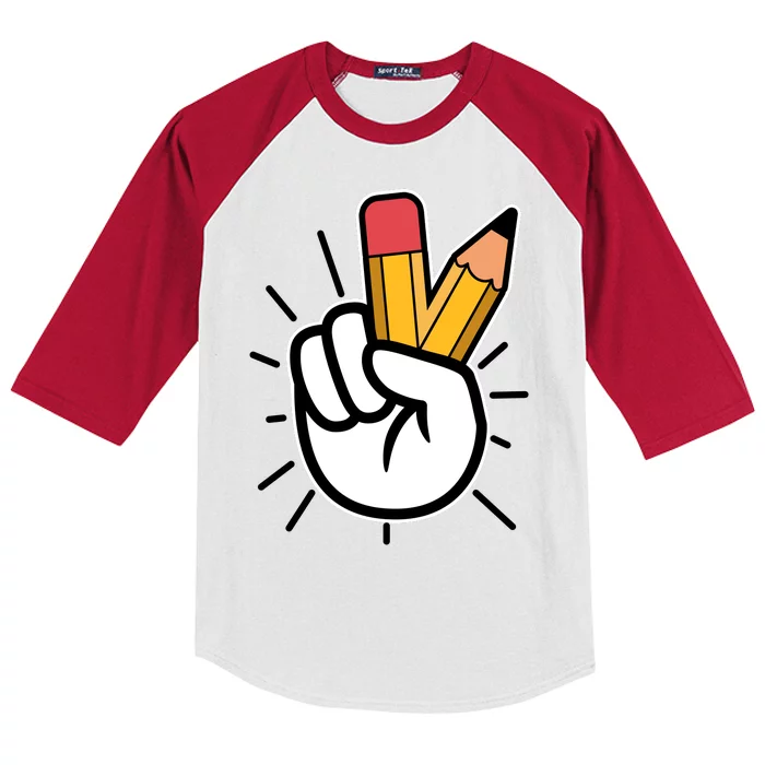 Funny Peace Hand With Pencil Fingers Kids Colorblock Raglan Jersey