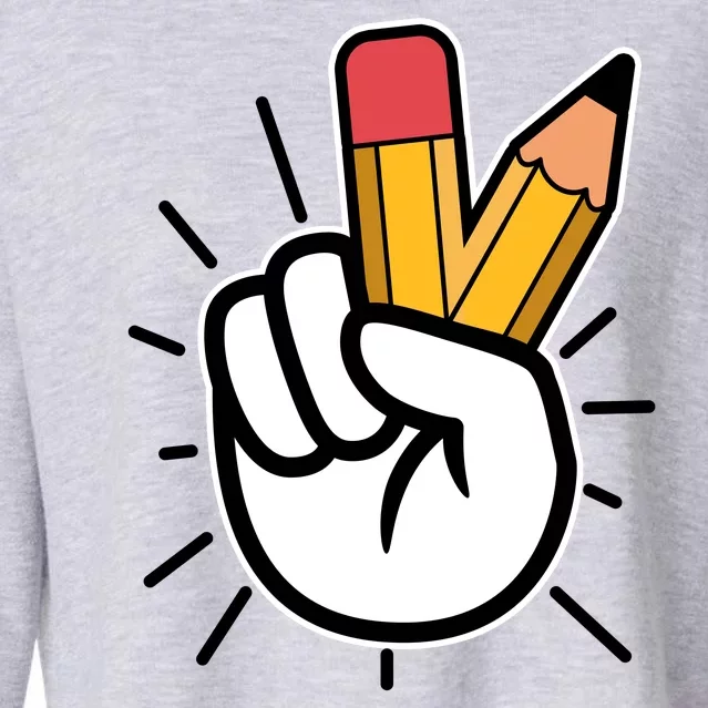 Funny Peace Hand With Pencil Fingers Cropped Pullover Crew