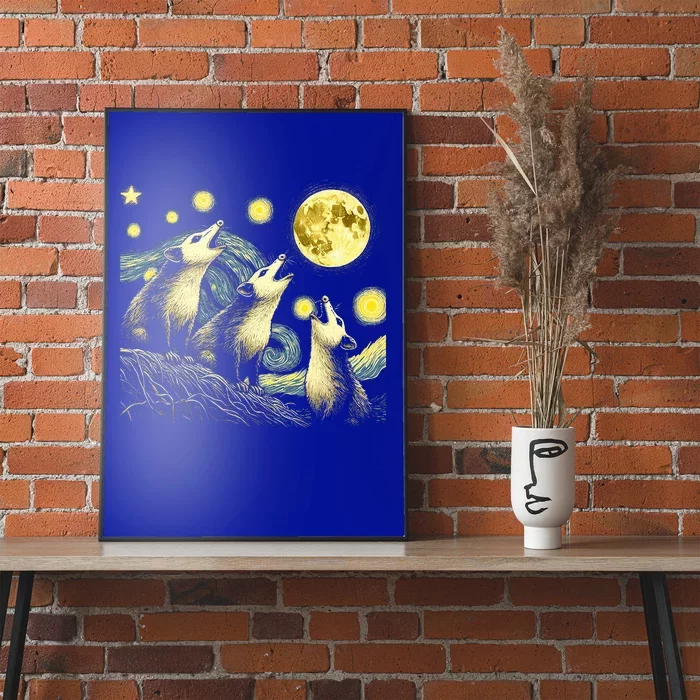 Funny Possums Howling at Full Moon Starry Night Opossum Poster