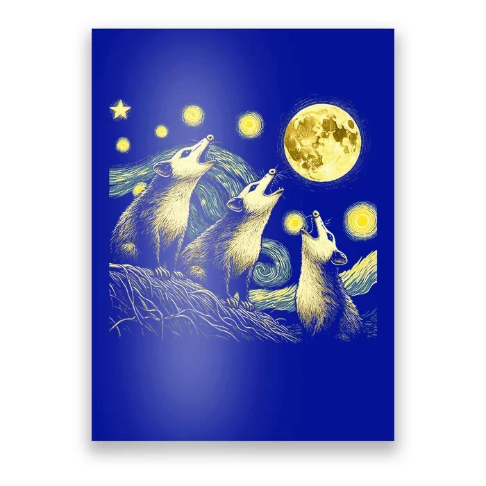 Funny Possums Howling at Full Moon Starry Night Opossum Poster