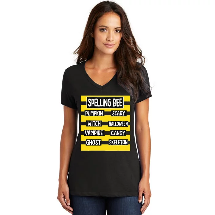 Funny Pun Halloween Costume For Teachers Spelling Bee Women's V-Neck T-Shirt