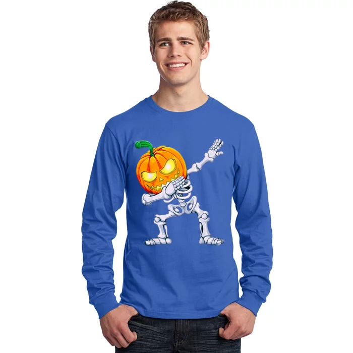 Funny Pumpkin Head Skeleton Dabbing Halloween Gift Tall Long Sleeve T-Shirt