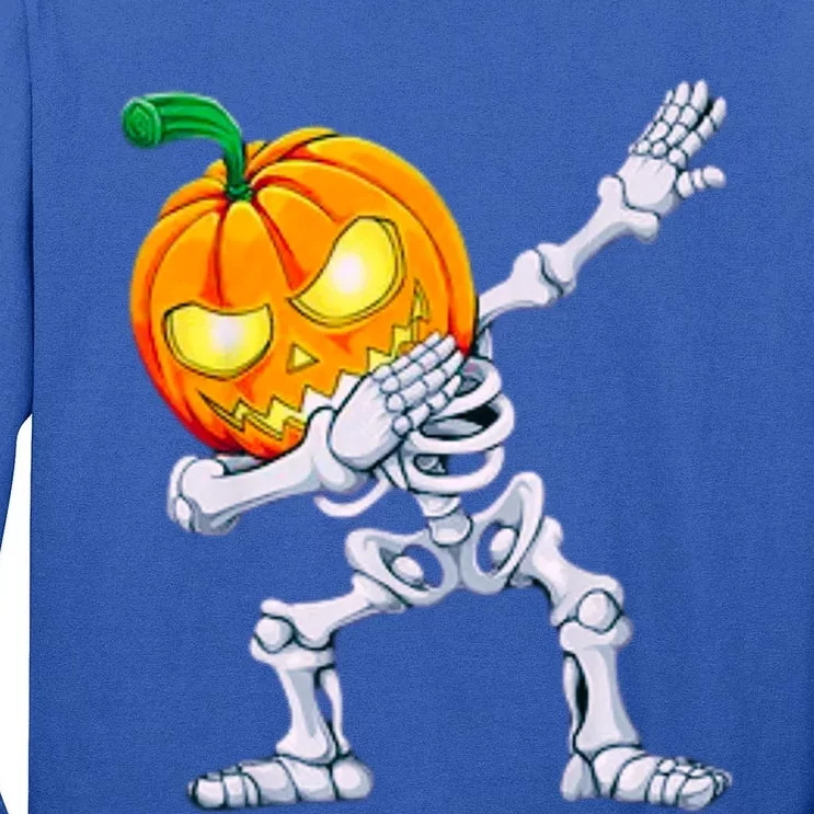 Funny Pumpkin Head Skeleton Dabbing Halloween Gift Tall Long Sleeve T-Shirt