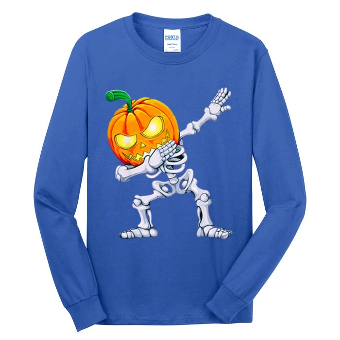 Funny Pumpkin Head Skeleton Dabbing Halloween Gift Tall Long Sleeve T-Shirt