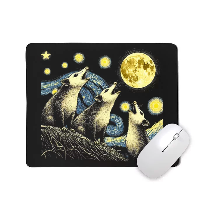 Funny Possums Howling at Full Moon Starry Night Opossum Mousepad