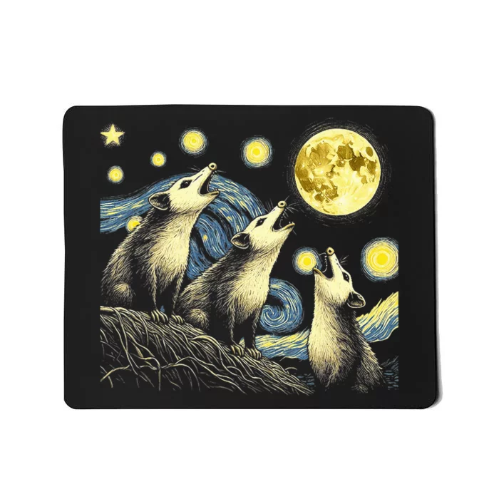 Funny Possums Howling at Full Moon Starry Night Opossum Mousepad