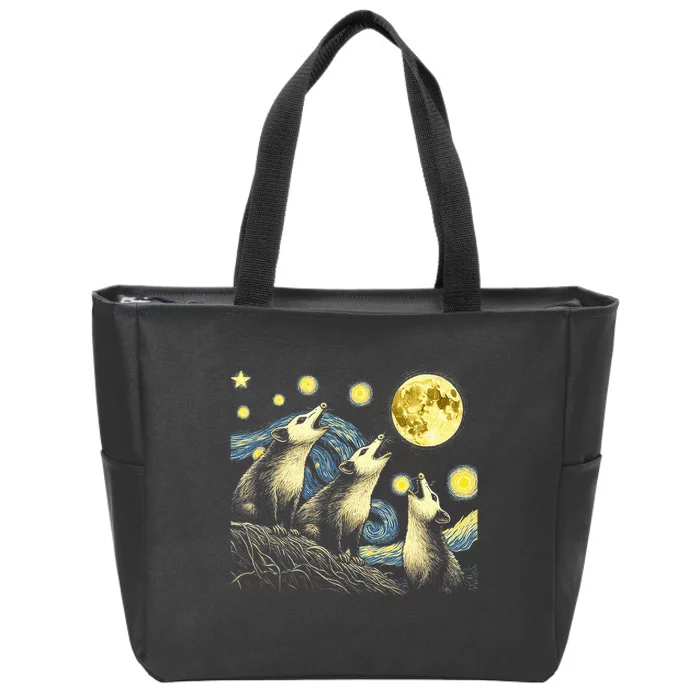 Funny Possums Howling at Full Moon Starry Night Opossum Zip Tote Bag