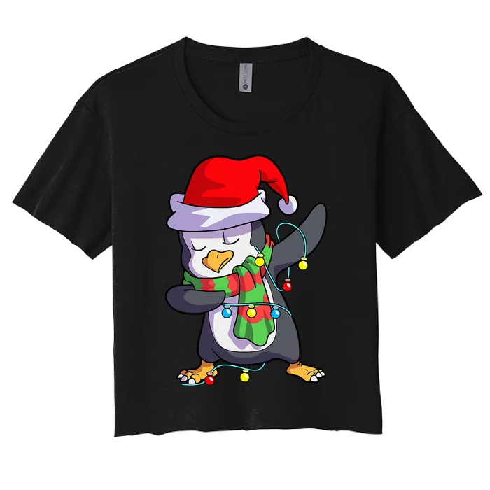 Festive Penguin Holiday Matching Set Women's Crop Top Tee