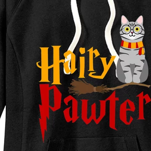 FUNNY Pun Hairy Pawter Wizard Gift For Cat Lovers Women's Fleece Hoodie