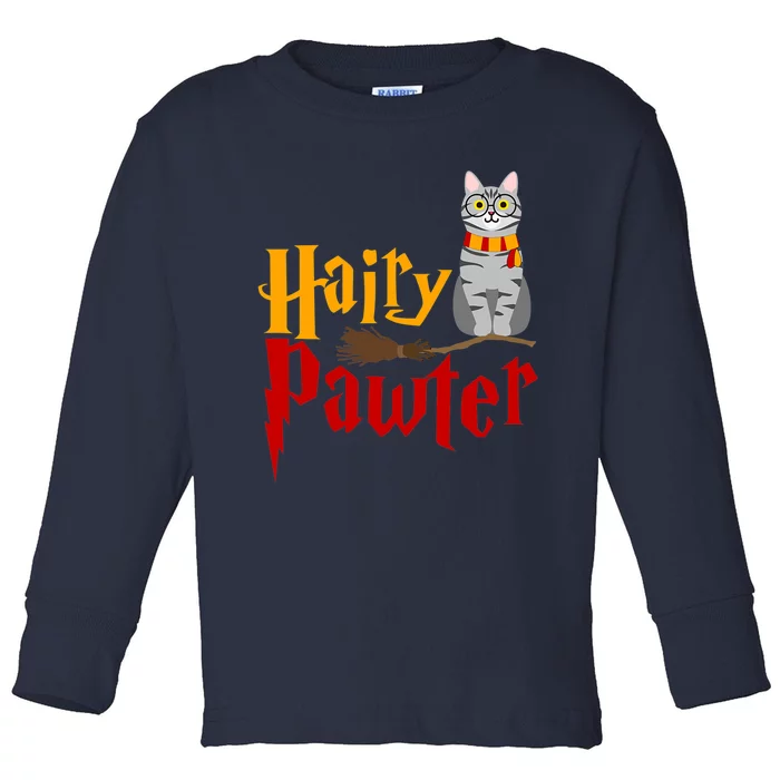 FUNNY Pun Hairy Pawter Wizard Gift For Cat Lovers Toddler Long Sleeve Shirt