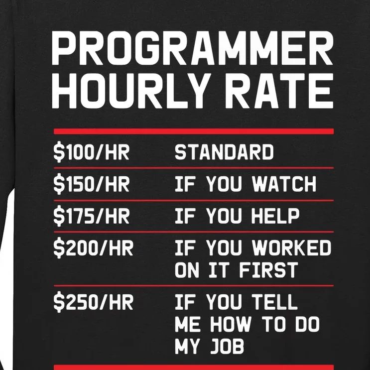 Funny Programmer IT Support Coder Gift Hourly Rate Tall Long Sleeve T-Shirt