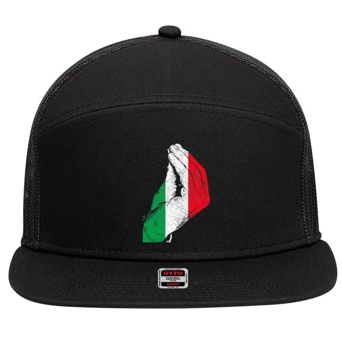 Flag Pride Italy Hand Gesture Italia Italian 7 Panel Mesh Trucker Snapback Hat